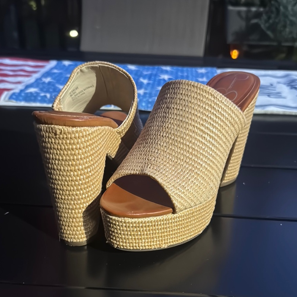 Jessica Simpson Tan Woven Platform Mules